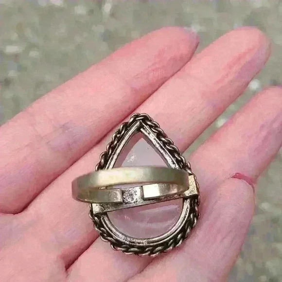 Moonstone crystal like  silver tone ring size 8 adjustable water drop shape ring - Picture 11 of 17